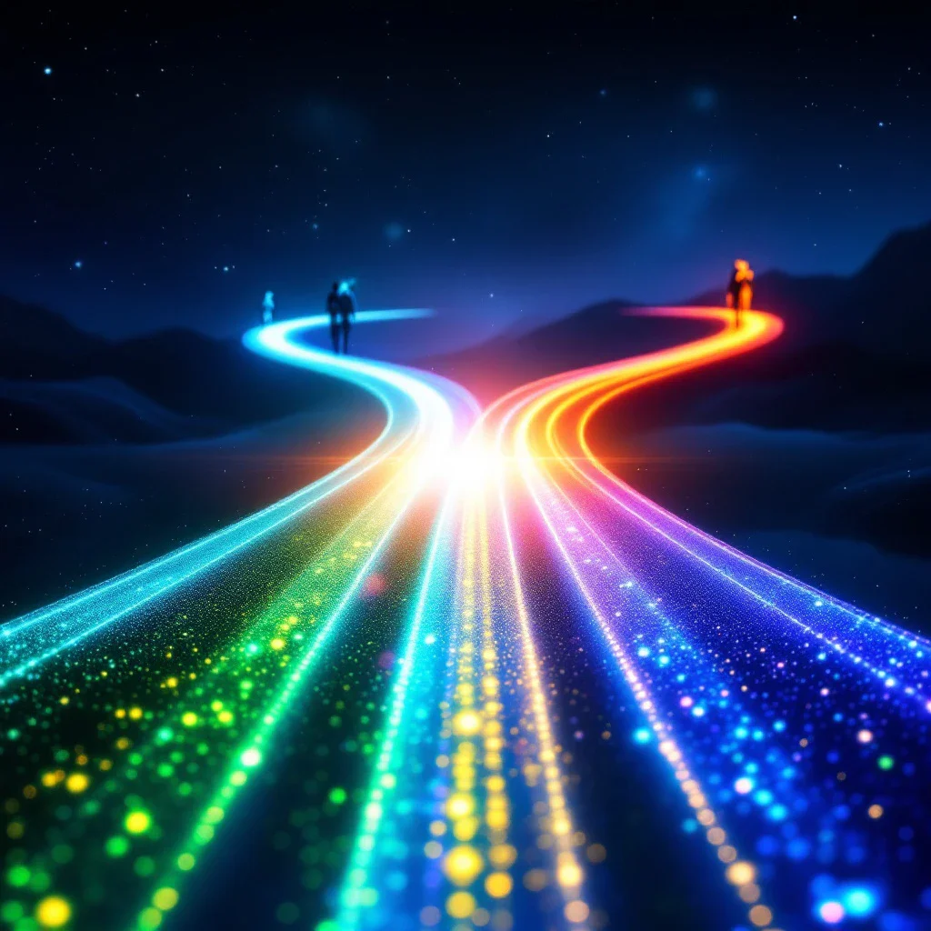 Abstract conceptual image of three illuminated paths emerging from a central compass, symbolizing different life insurance op